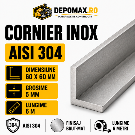 Cornier inox AISI 304, 60 x 60 x 5 mm, 6 metri